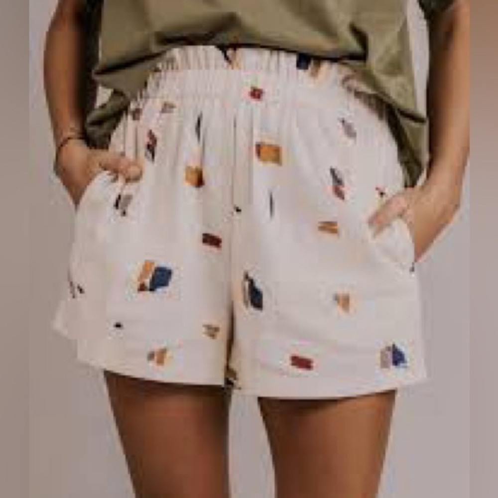 Lush Women’s Linen Paper Bag High Waist Pocket Patterned Shorts in Sz Small